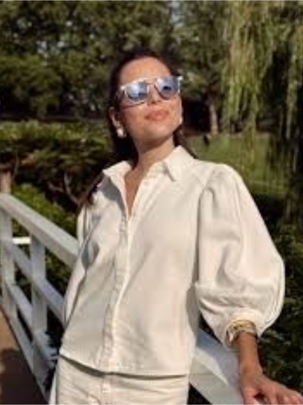 Zara White Puff Sleeve Button-Up Shirt Blouse NWT Size S